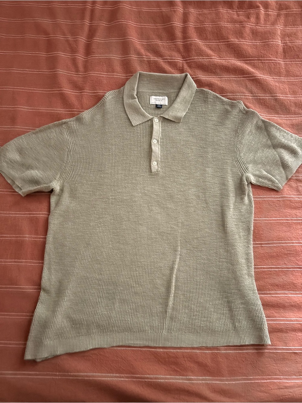 American Eagle Outfitters Men's Polo in Sage Green Knit
